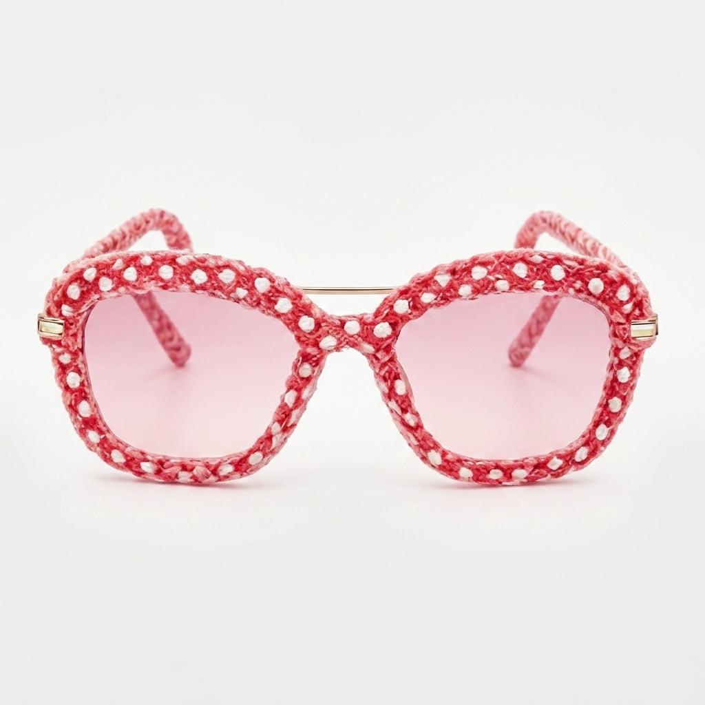 Coral Red Polka Dot Woven Sunglasses