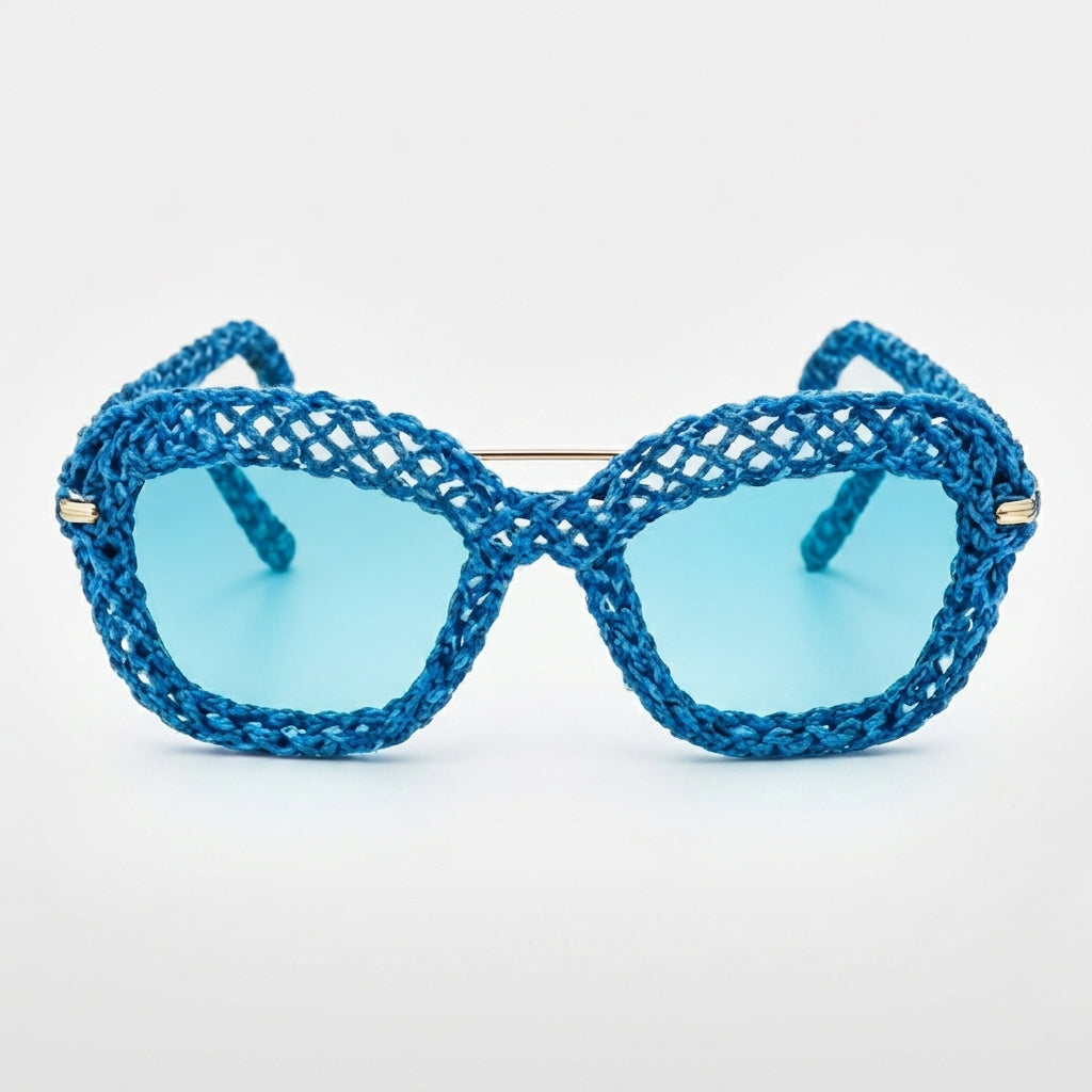 Azure Open-Knit Statement Sunglasses