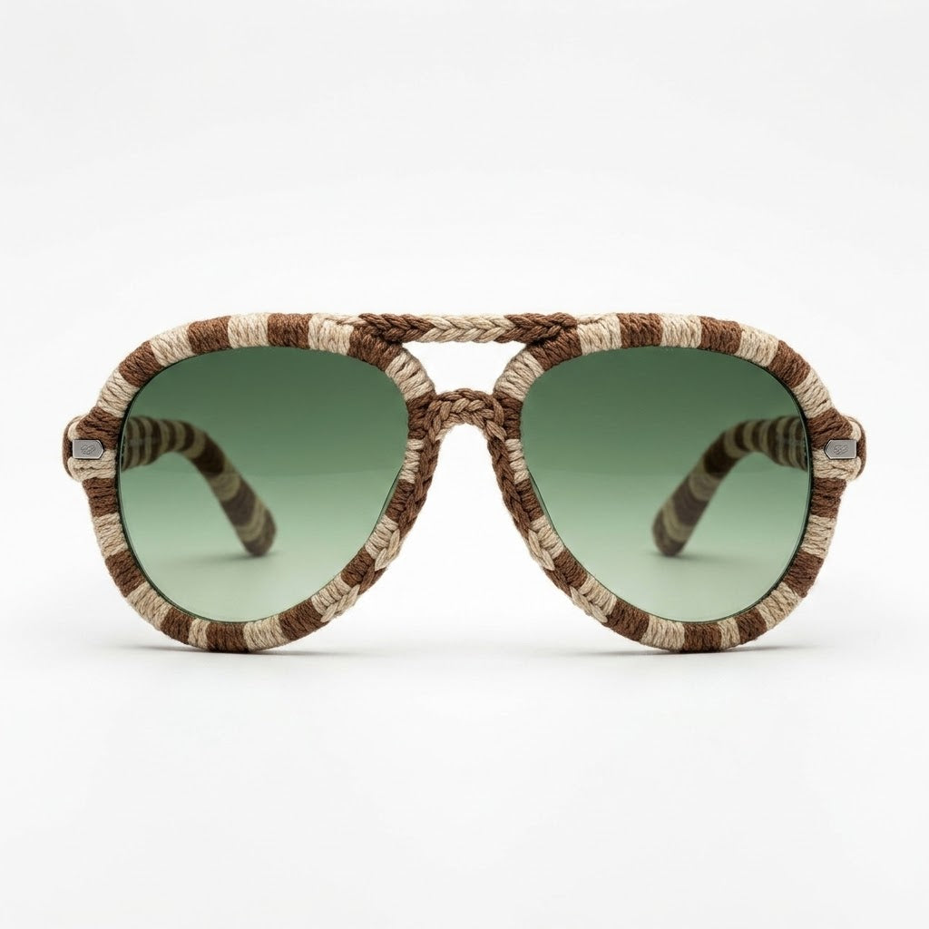 Mocha & Ivory Woven Aviator Sunglasses