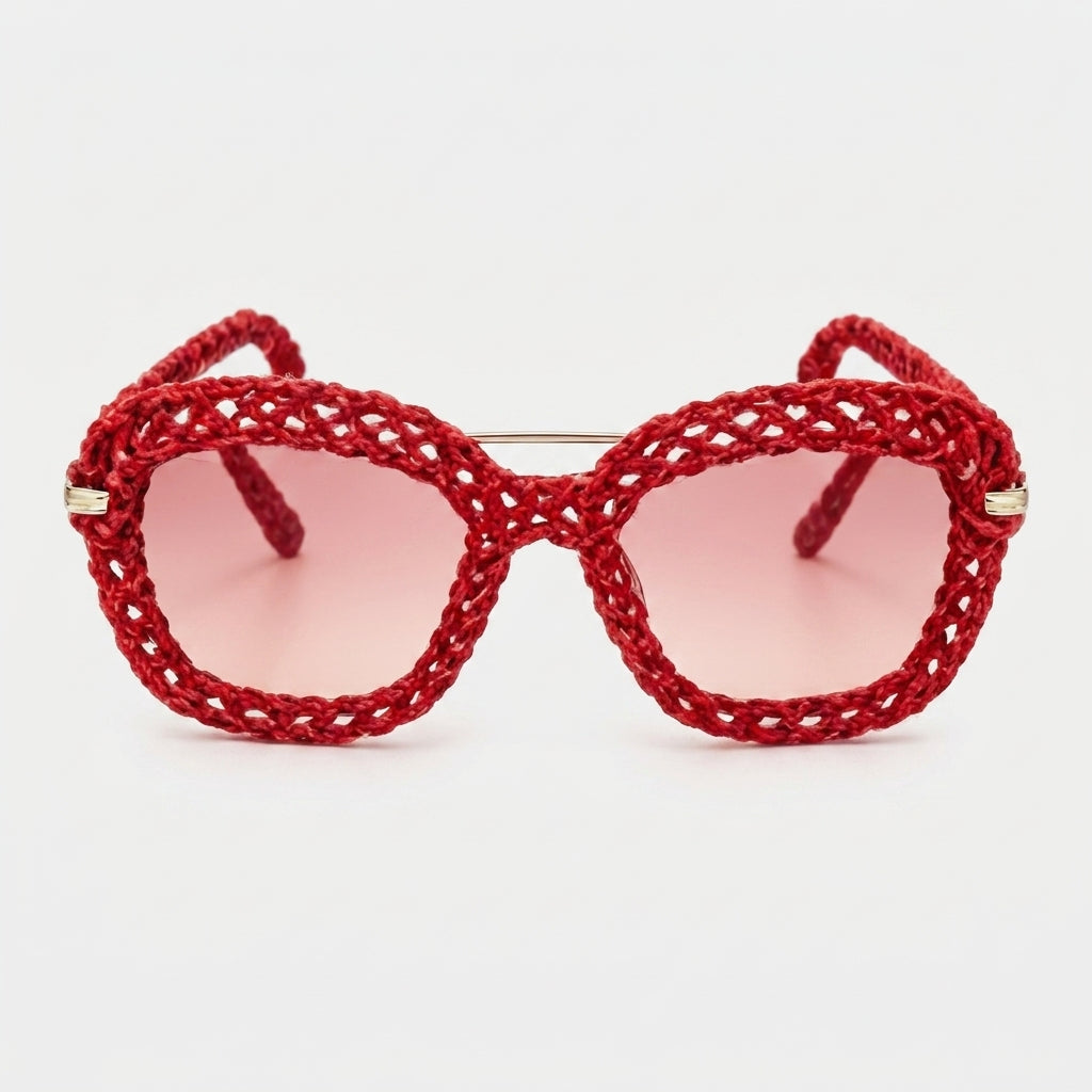Crimson Open-Knit Statement Sunglasses