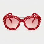 Crimson Open-Knit Statement Sunglasses