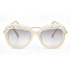 Ivory Scalloped Woven Statement Sunglasses