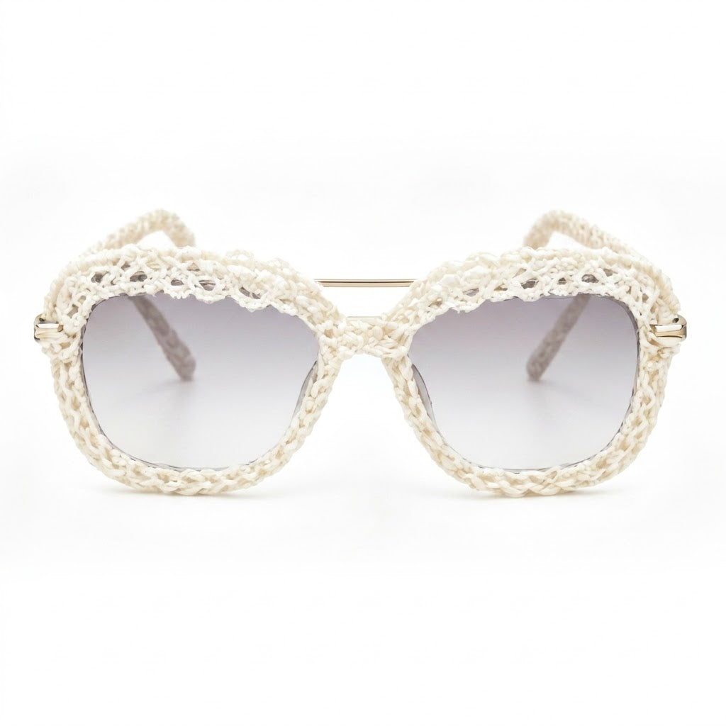 Ivory Scalloped Woven Statement Sunglasses