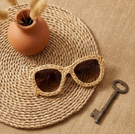 Natural Raffia Woven Statement Sunglasses