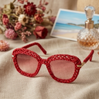 Crimson Open-Knit Statement Sunglasses