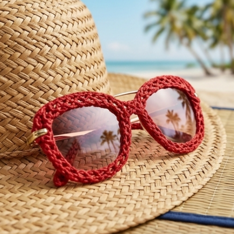 Crimson Open-Knit Statement Sunglasses