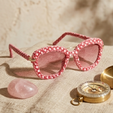 Coral Red Polka Dot Woven Sunglasses