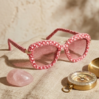 Coral Red Polka Dot Woven Sunglasses
