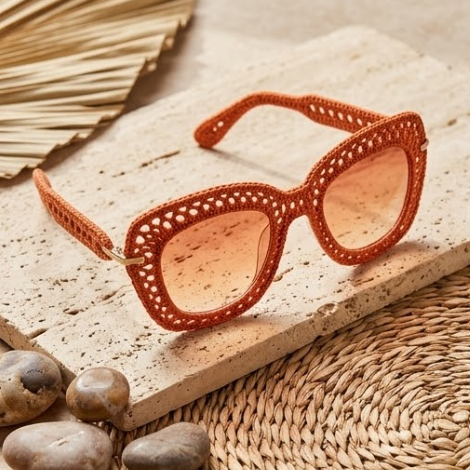 Tangerine Open-Knit Statement Sunglasses