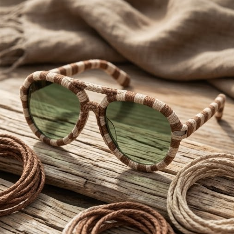 Mocha & Ivory Woven Aviator Sunglasses