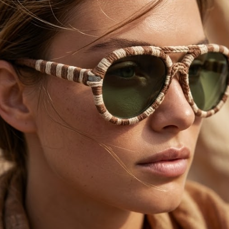 Mocha & Ivory Woven Aviator Sunglasses