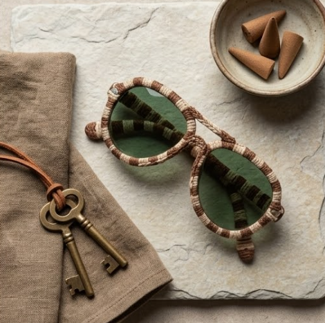 Mocha & Ivory Woven Aviator Sunglasses