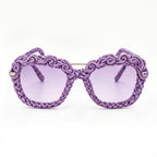 Lavender Rosette Woven Statement Sunglasses