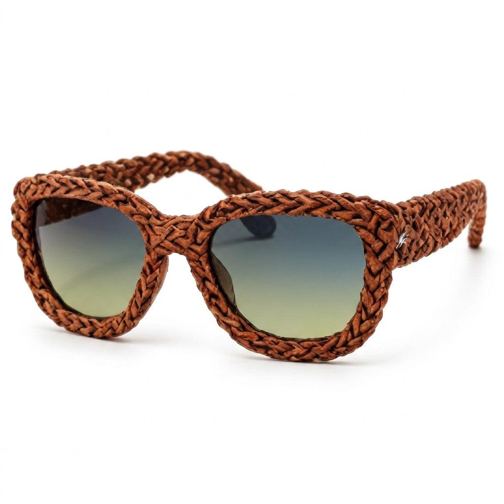 Cognac Woven Statement Sunglasses