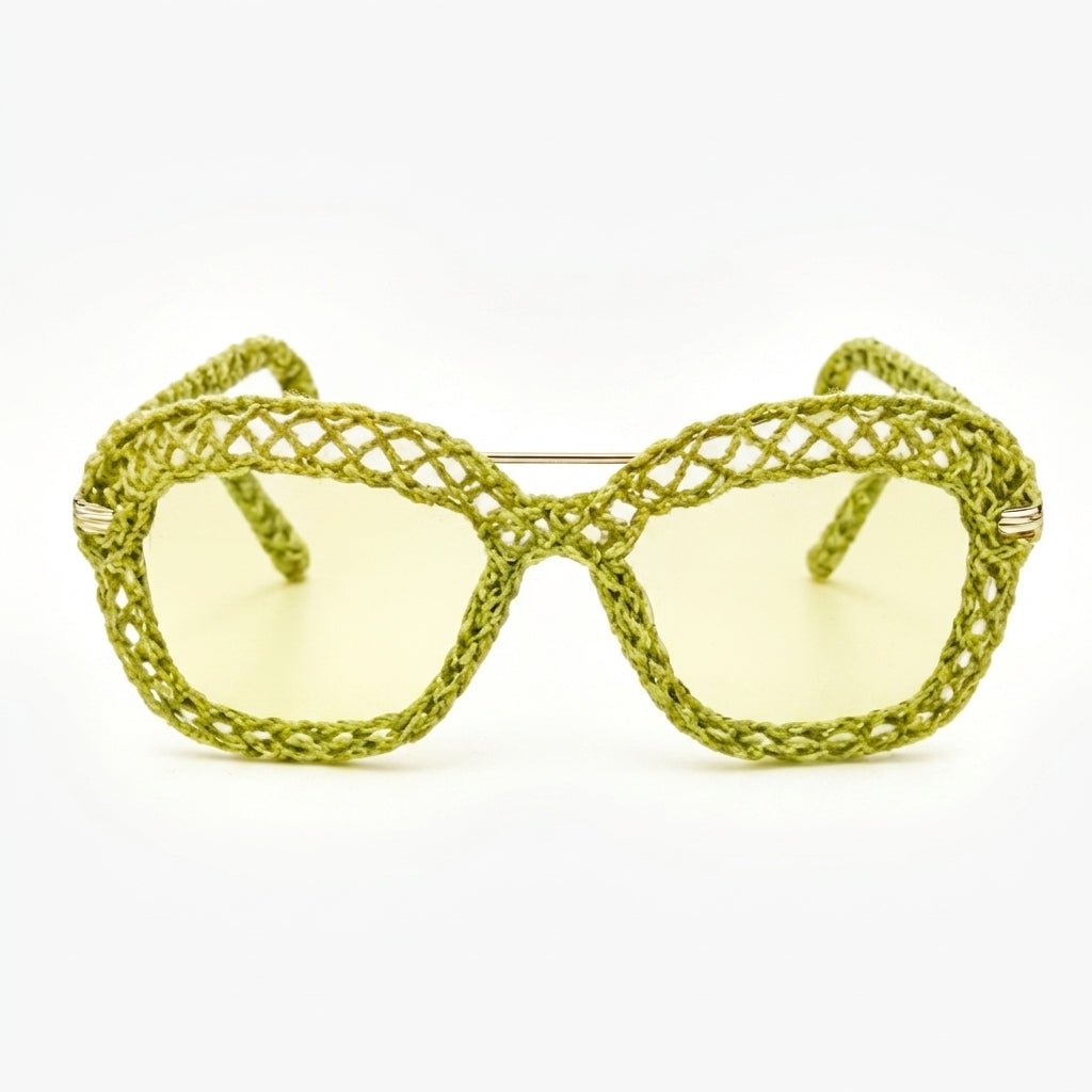 Chartreuse Open-Knit Statement Sunglasses