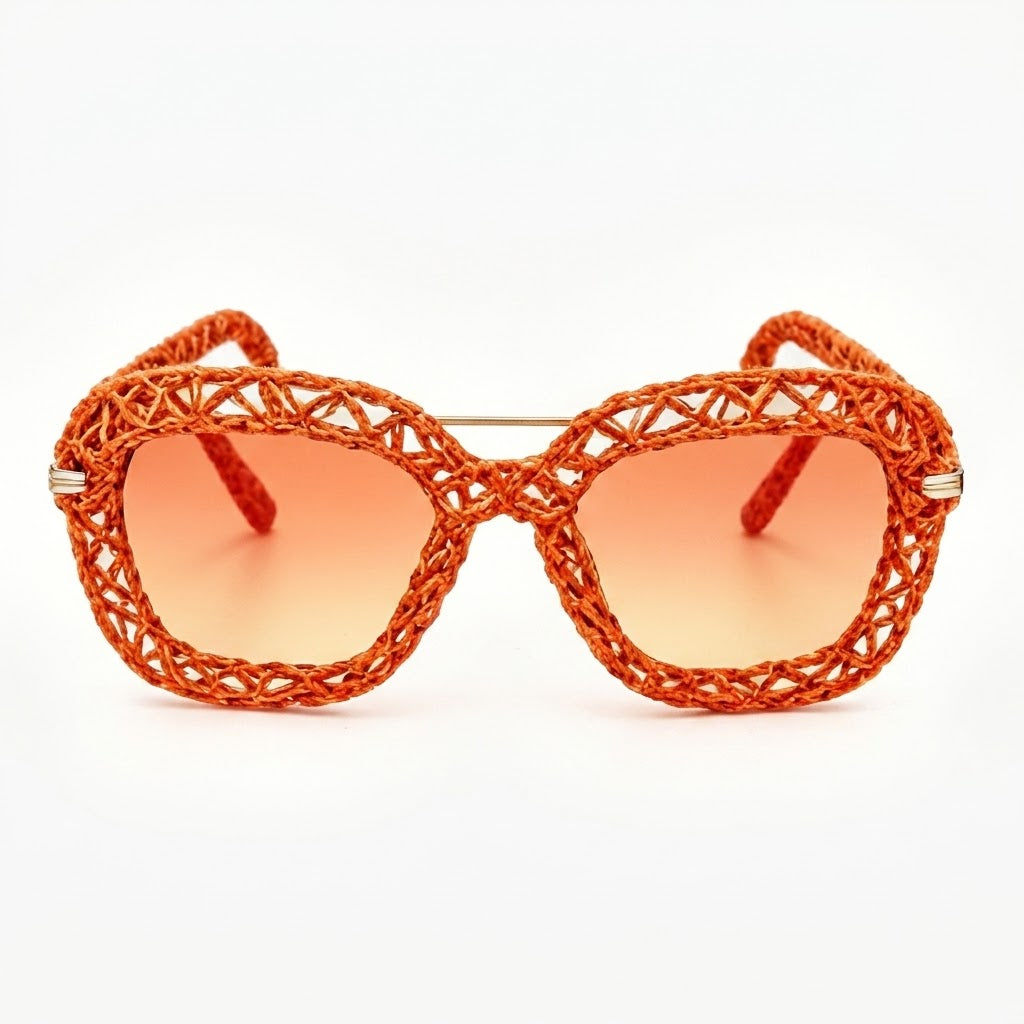 Tangerine Open-Knit Statement Sunglasses